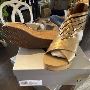 Volatile Gold Woven Cork Wedge Sandals